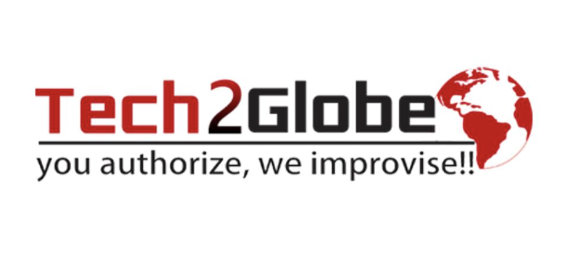 Original Tech2Globe logo — red and black wordmark with globe