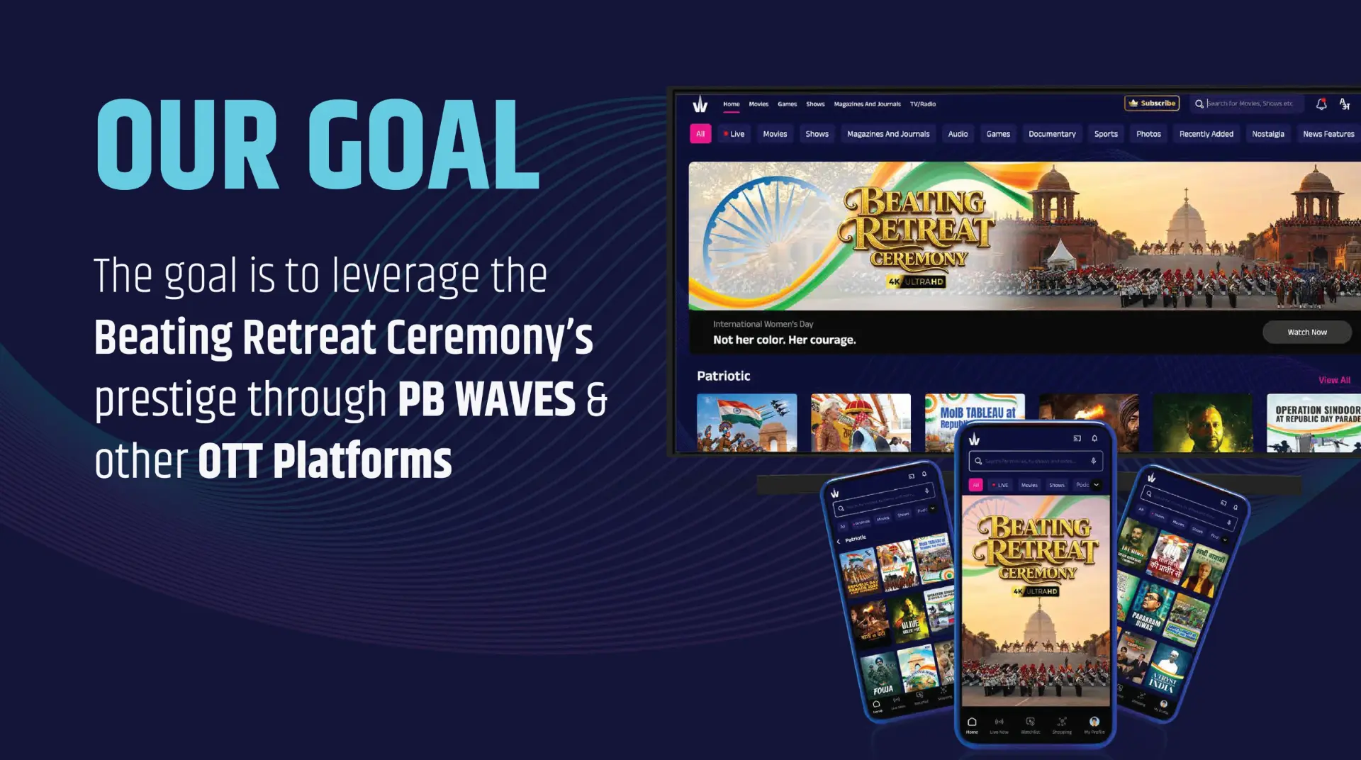 Project goal slide showing the ceremony on WAVES OTT across devices