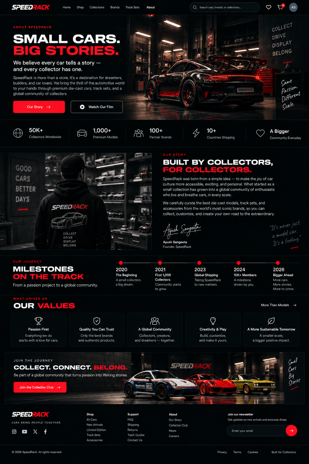 SpeedRack automotive community and brand story page
