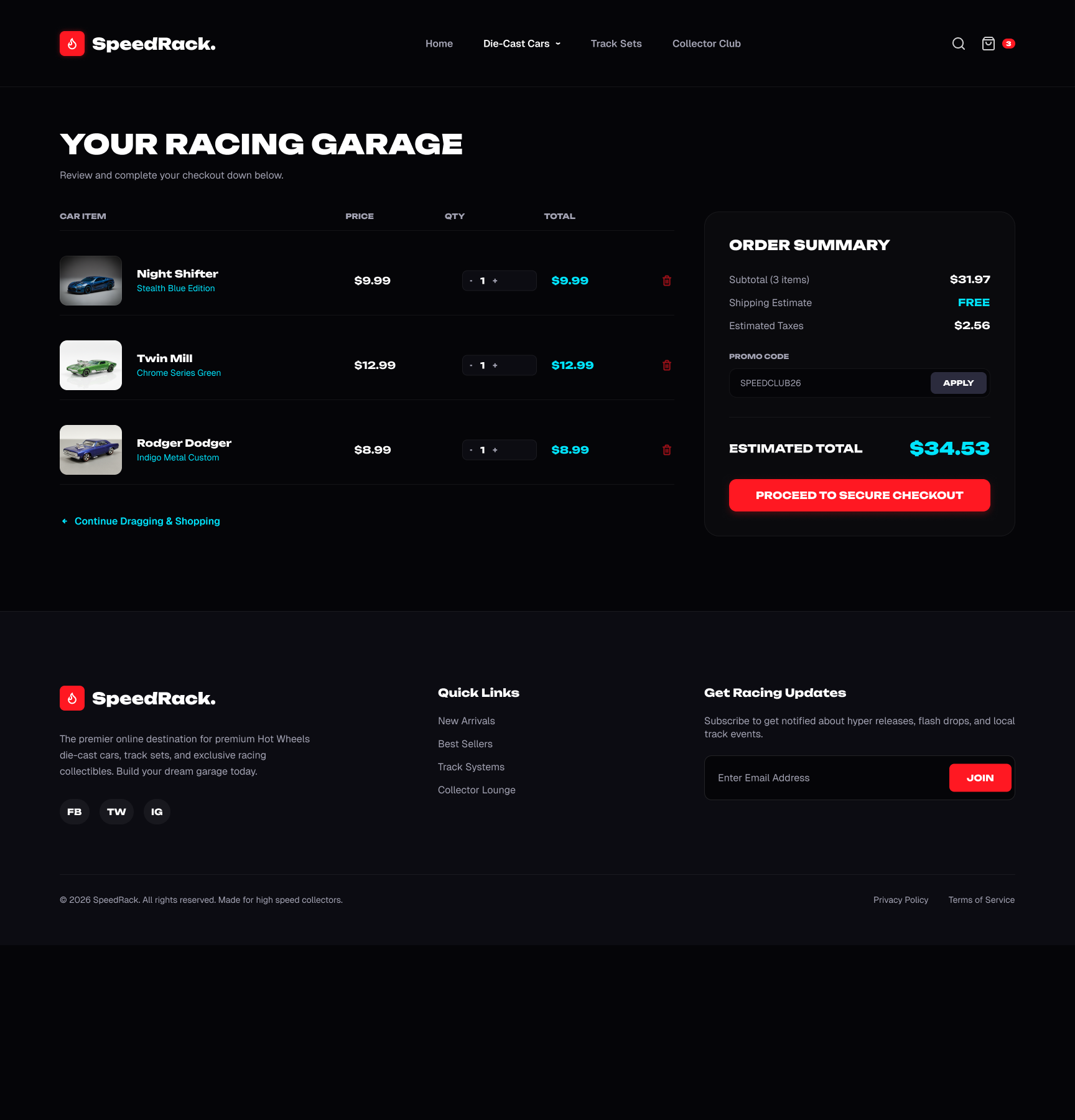 SpeedRack shopping cart with order summary