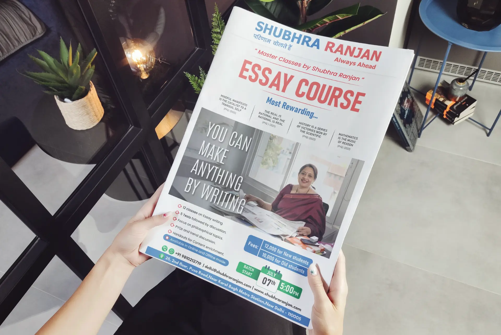Shubhra Ranjan Essay Course newspaper advertisement held in a modern interior