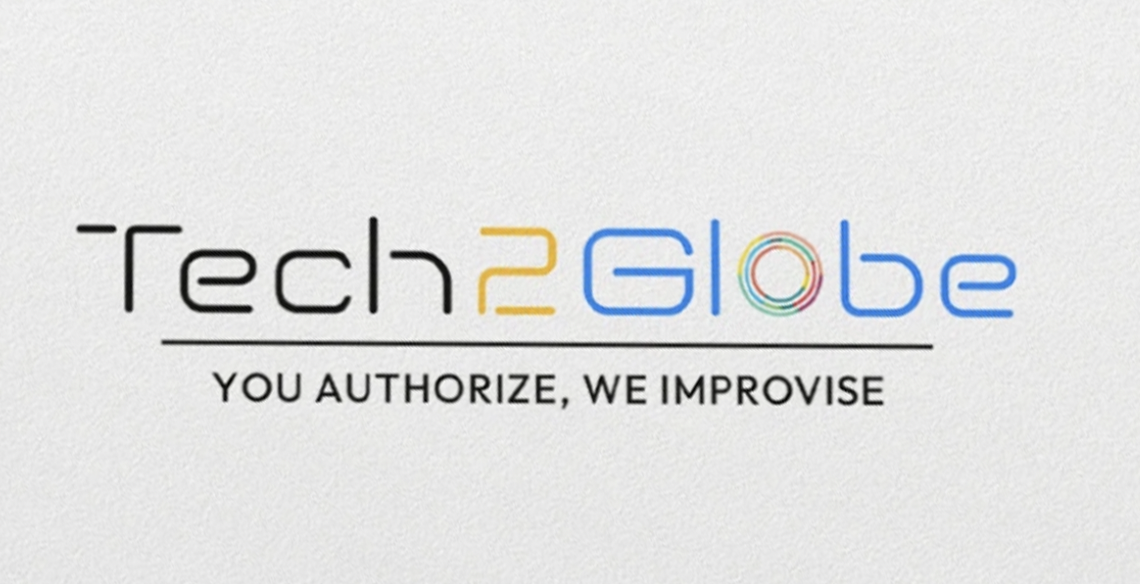 Improved Tech2Globe logo — modern outline wordmark with gradient globe O
