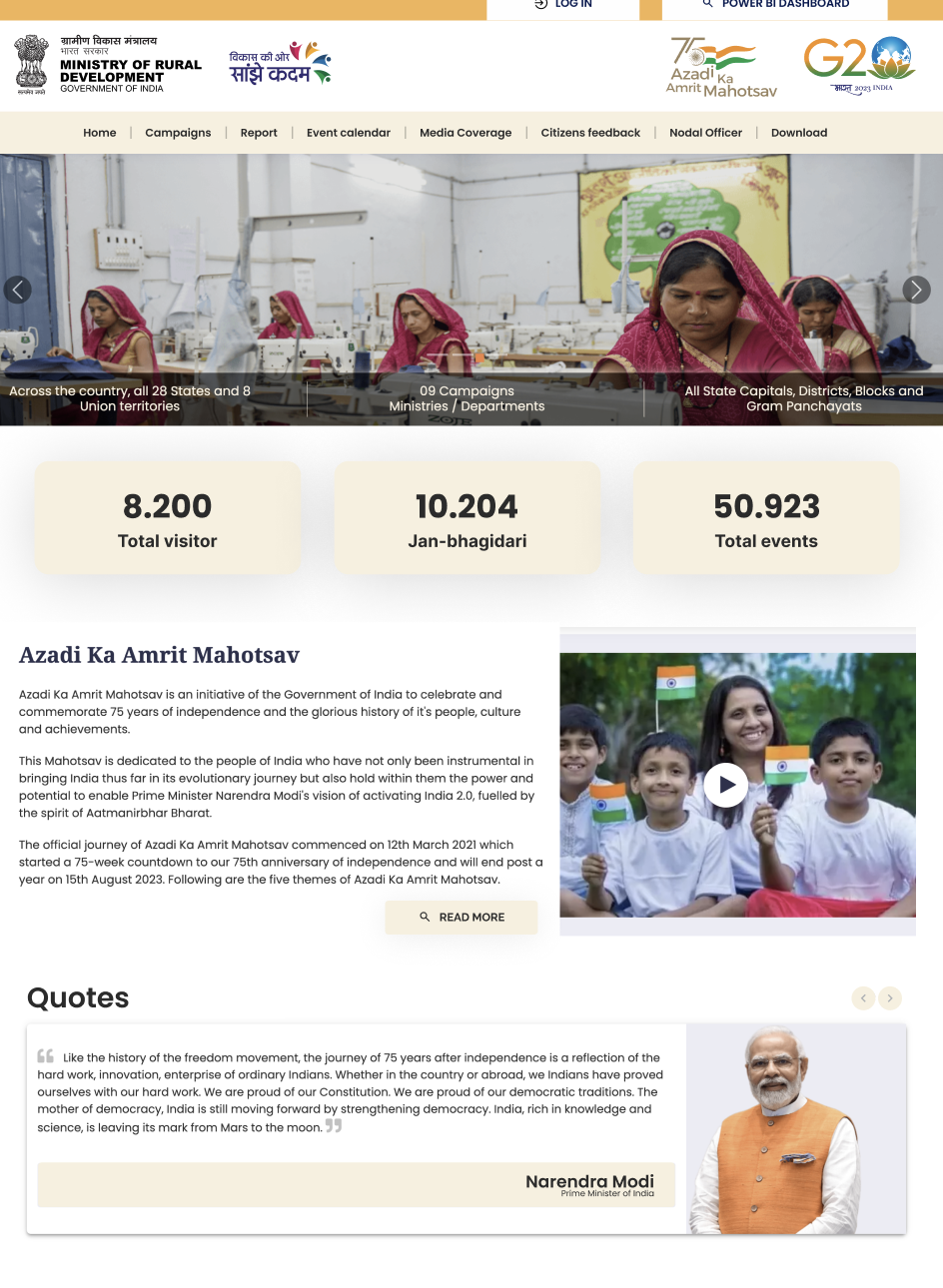 Public homepage — campaign highlights, live counters and stories