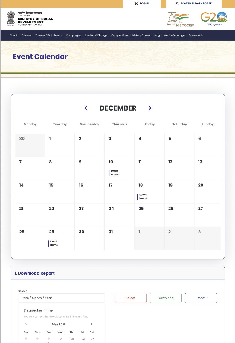 Event calendar with campaign-wise report downloads