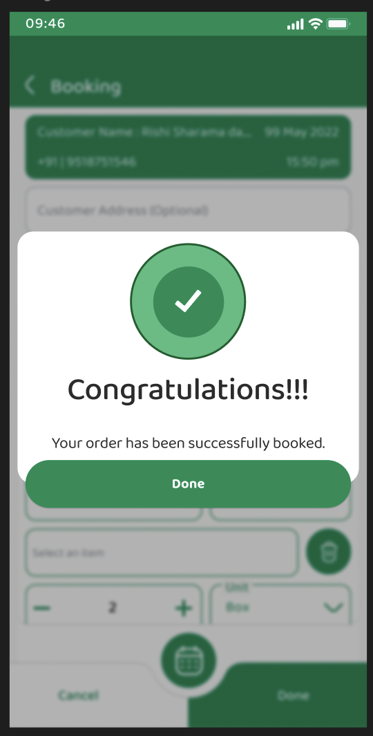 Enbill app — Booking Confirmed screen