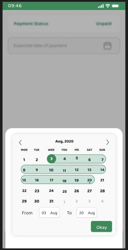 Enbill app — Payment Calendar screen