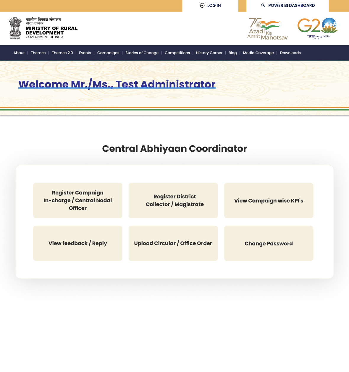 Central Abhiyaan Coordinator dashboard — role-based actions
