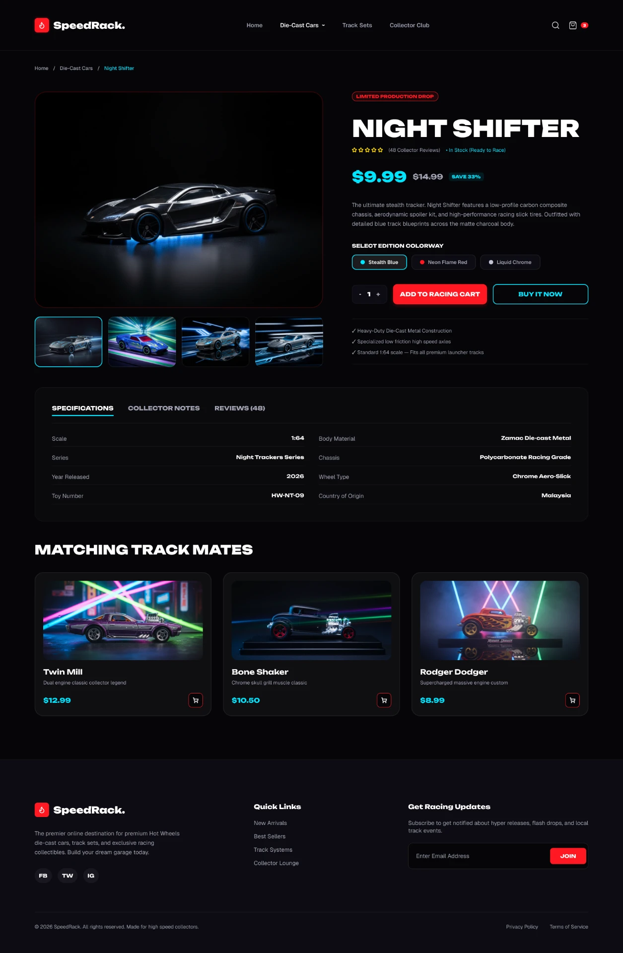 Night Shifter product detail page with gallery and specifications