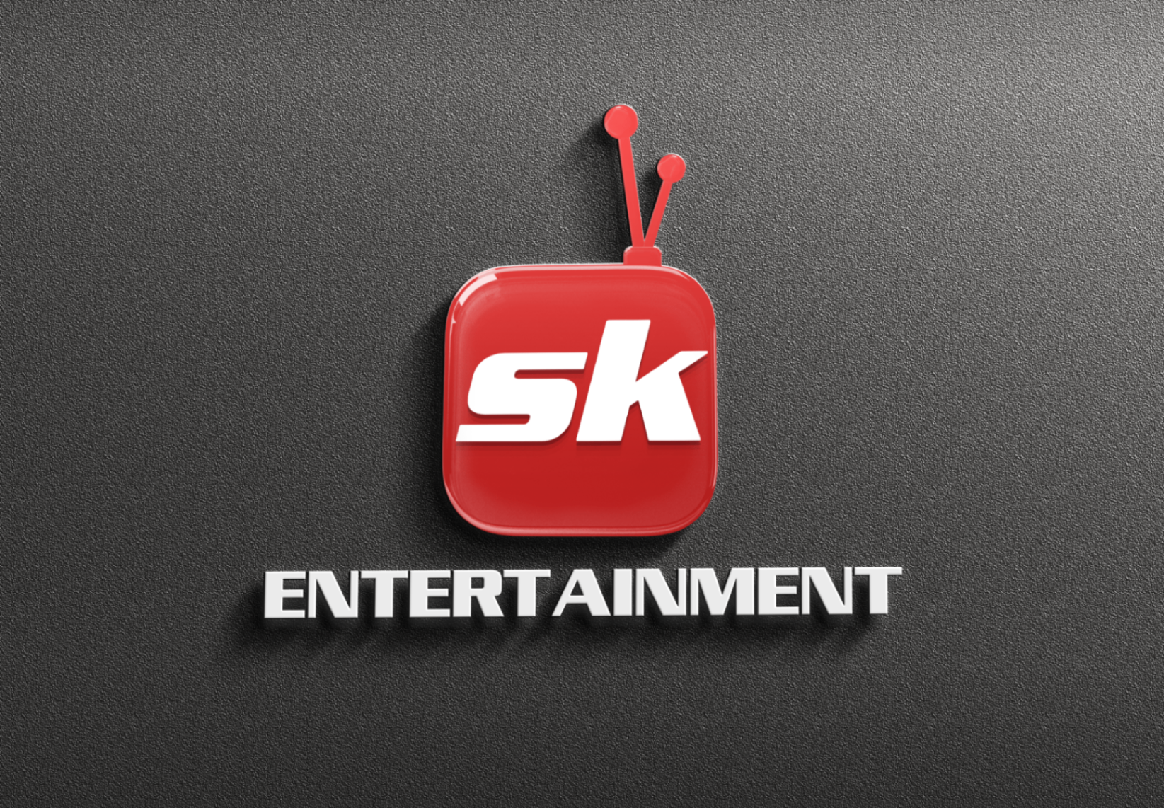 SK Entertainment logo — red TV-shaped icon with SK monogram and antenna, above the word ENTERTAINMENT