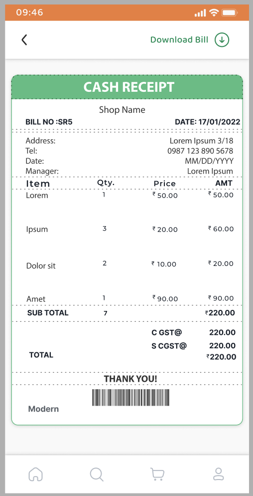 Local Grahak app — Digital Receipt screen